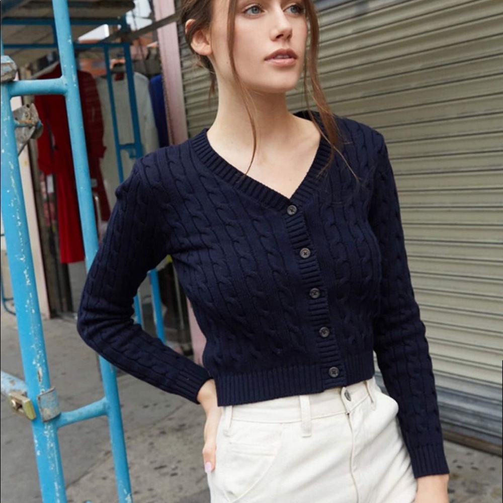 Brandy Melville Crop Navy Cardigan